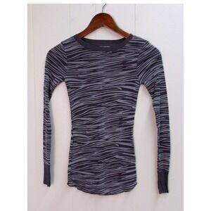 Gromme Women's Gray White Striped Waffle Knit Long Sleeve Top Size Small / #1007